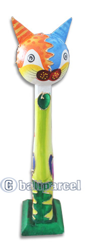 Wooden Cat With Crazy Color  Hand Carved From Albesia Wood