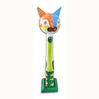 Wooden Cat With Crazy Color  Hand Carved From Albesia Wood