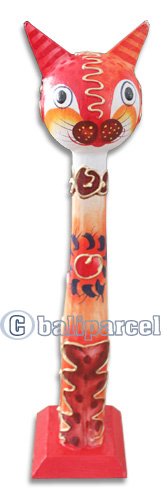 Wooden Cat With Crazy Color  Hand Carved From Albesia Wood
