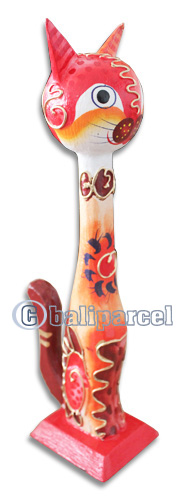 Wooden Cat With Crazy Color  Hand Carved From Albesia Wood