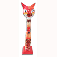 Wooden Cat With Crazy Color  Hand Carved From Albesia Wood