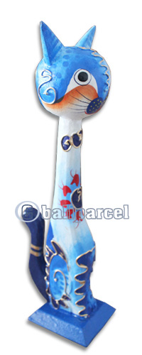 Wooden Cat With Crazy Color  Hand Carved From Albesia Wood