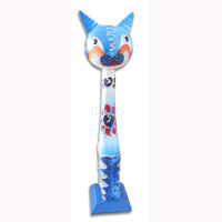 Wooden Cat With Crazy Color  Hand Carved From Albesia Wood