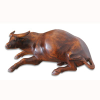 Wooden Bull, Hand Carved From Suar Wood With Brown Polished