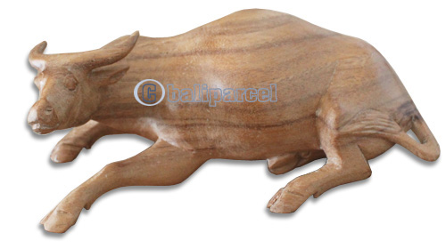 Wooden Bull, Hand Carved From Suar Wood With Natural Polished