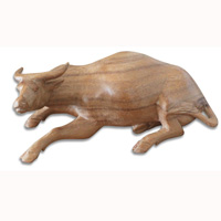 Wooden Bull, Hand Carved From Suar Wood With Natural Polished
