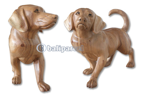 Wooden Dog, Hand Carved From Suar Wood With Natural Polished