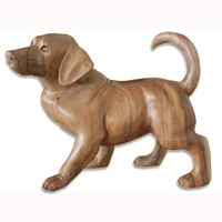 Wooden Dog, Hand Carved From Suar Wood With Natural Polished