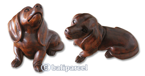 Wooden Dog, Hand Carved From Suar Wood With Brown Polished