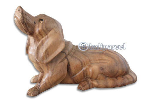 Wooden Dog, Hand Carved From Suar Wood With Natural Polished