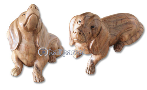 Wooden Dog, Hand Carved From Suar Wood With Natural Polished