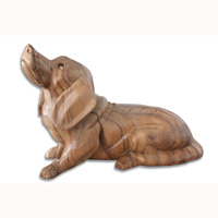 Wooden Dog, Hand Carved From Suar Wood With Natural Polished