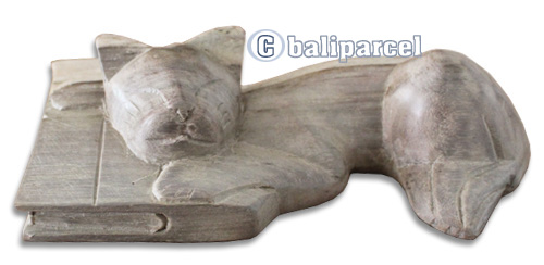 Wooden Sleeping Cat, Hand Carved From Waru Lot Wood