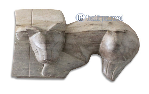 Wooden Sleeping Cat, Hand Carved From Waru Lot Wood