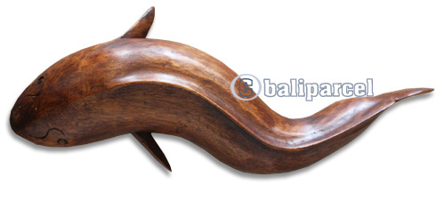 Wooden Catfish Hand Carved From Suar Wood With Brown Polished