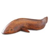 Wooden Catfish Hand Carved From Suar Wood With Brown Polished