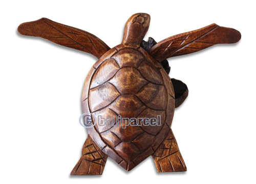 Wooden Turtle With Parasite Wood Hand Made From Hibiscus Wood