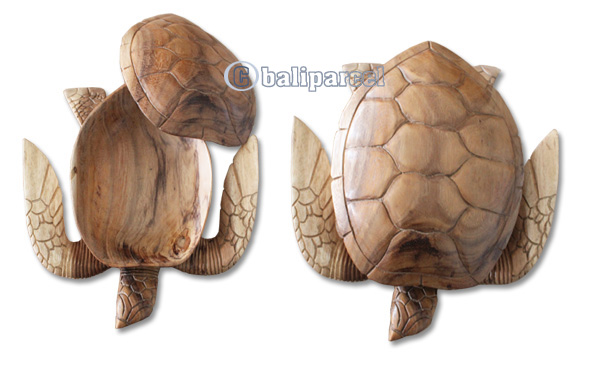 Wooden Fruit Holder, Turtle Carving, Hand Carved From Suar Wood