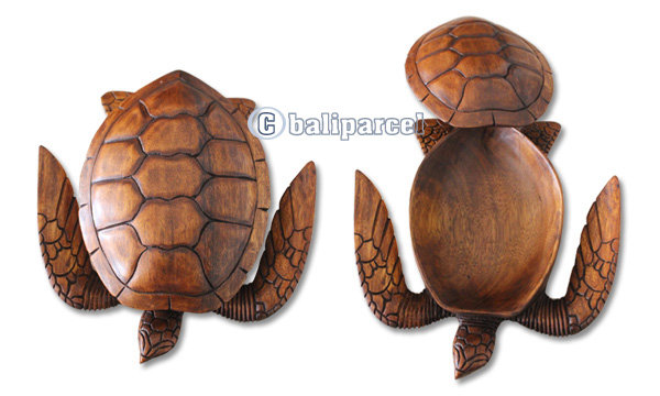 Wooden Fruit Holder, Turtle Carving, Hand Carved From Suar Wood