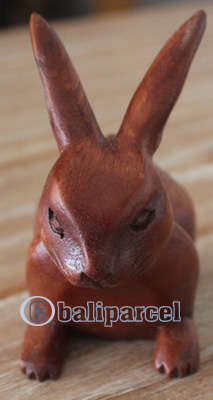 Wooden Small  Rabbit, Hand Made From Suar Wood Brown Polished