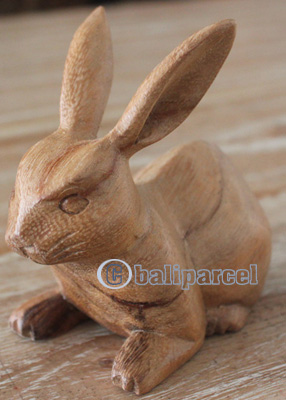 Wooden Small  Rabbit, Hand Made From Suar Wood Natural Polished