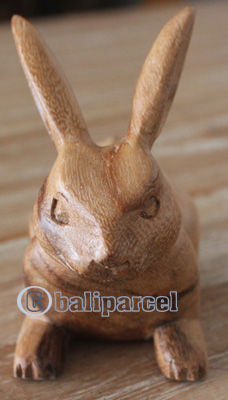 Wooden Small  Rabbit, Hand Made From Suar Wood Natural Polished