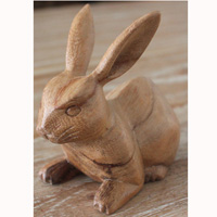 Wooden Small  Rabbit, Hand Made From Suar Wood Natural Polished
