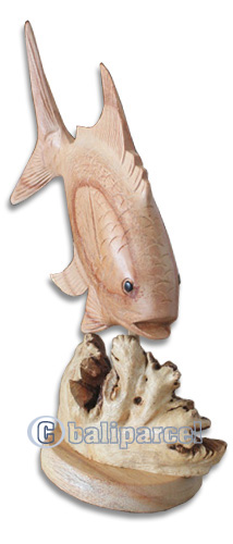 Wooden Fish With Parasite Wood, Hand Carved From Hibiscus Wood