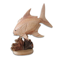 Wooden Fish With Parasite Wood, Hand Carved From Hibiscus Wood