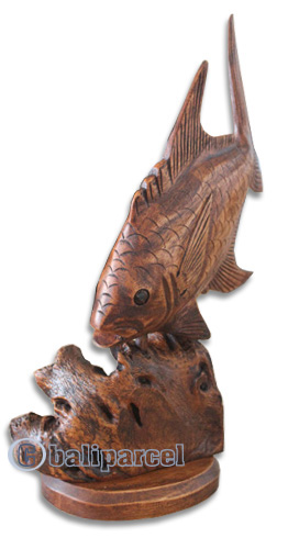 Wooden Fish With Parasite Wood, Hand Carved From Hibiscus Wood