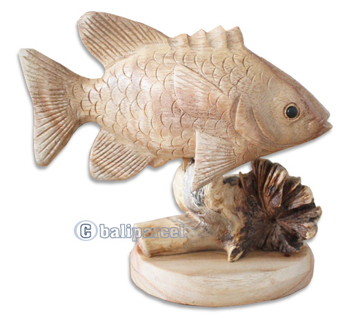Wooden Fish With Parasite Wood, Hand Carved From Hibiscus Wood