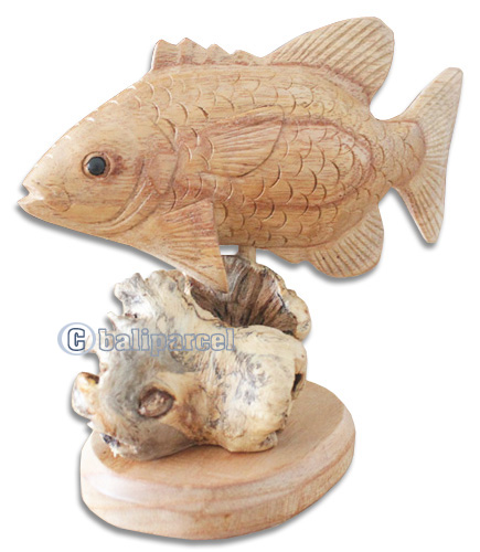 Wooden Fish With Parasite Wood, Hand Carved From Hibiscus Wood