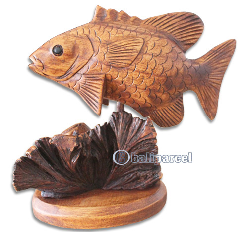 Wooden Fish With Parasite Wood, Hand Carved From Hibiscus Wood