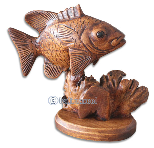 Wooden Fish With Parasite Wood, Hand Carved From Hibiscus Wood