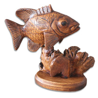 Wooden Fish With Parasite Wood, Hand Carved From Hibiscus Wood