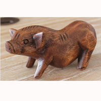 Wooden Pig Hand Carved From Suar Wood With Brown Polished
