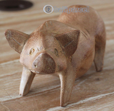 Wooden Pig Hand Carved From Suar Wood With Natural Polished