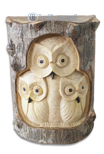 Wooden Owl Hand Made From Crocodile Wood With Natural Polished