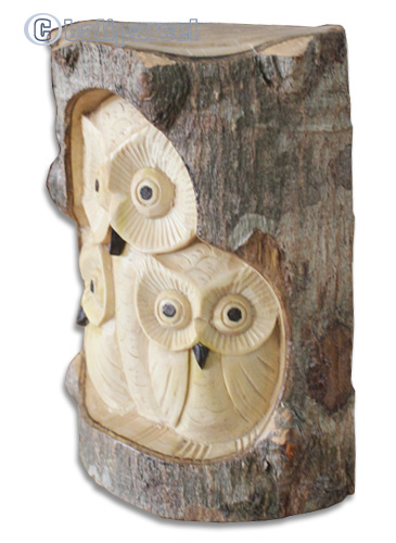 Wooden Owl Hand Made From Crocodile Wood With Natural Polished