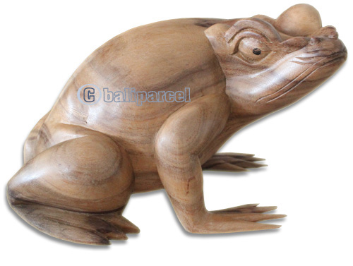 Wooden Frog Hand Carved From Suar Wood With Natural Polished