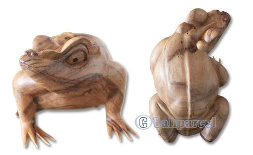 Wooden Frog Hand Carved From Suar Wood With Natural Polished