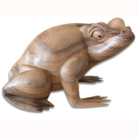 Wooden Frog Hand Carved From Suar Wood With Natural Polished