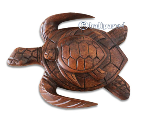Wooden Turtle With Baby Carving, Hand Carved From Hibiscus Wood