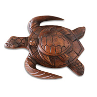 Wooden Turtle With Baby Carving, Hand Carved From Hibiscus Wood