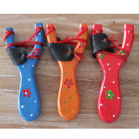 Wooden Slingshot Hand Made From Albesia Wood With Painting