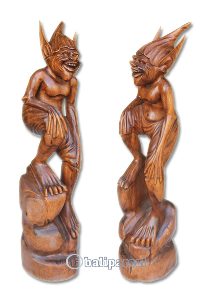 Wooden Alient Handcrafted From Suar Wood With Brown Polished