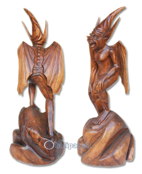 Wooden Alient Handcrafted From Suar Wood With Brown Polished
