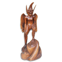 Wooden Alient Handcrafted From Suar Wood With Brown Polished