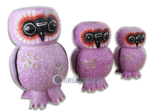 Wooden Owl Set Of 3, Hand Carved From Albesia Wood