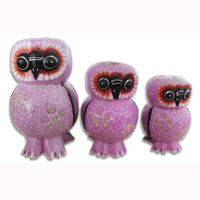 Wooden Owl Set Of 3, Hand Carved From Albesia Wood